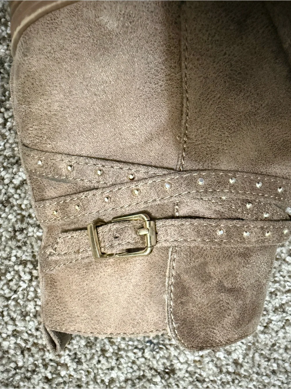 Justice Taupe Suede-Look Studded Ankle Booties